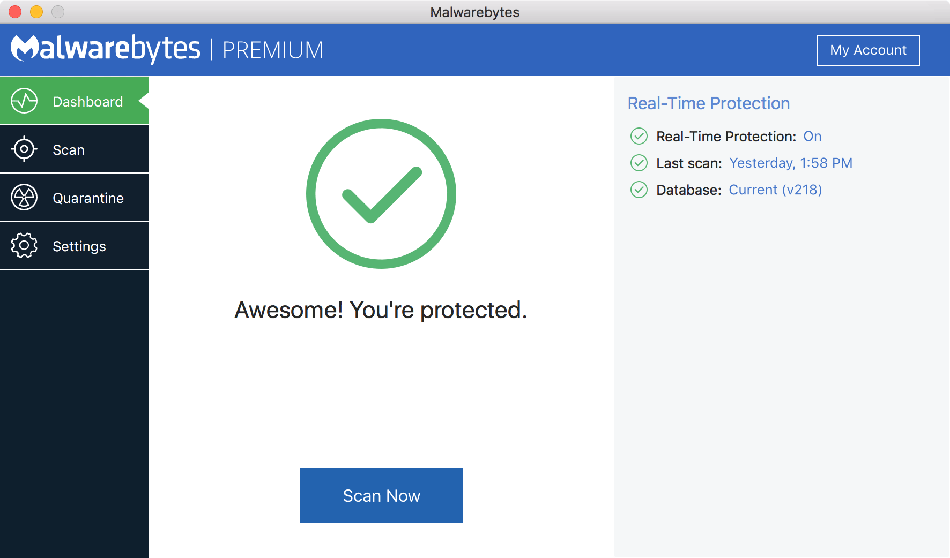 Malwarebytes interface